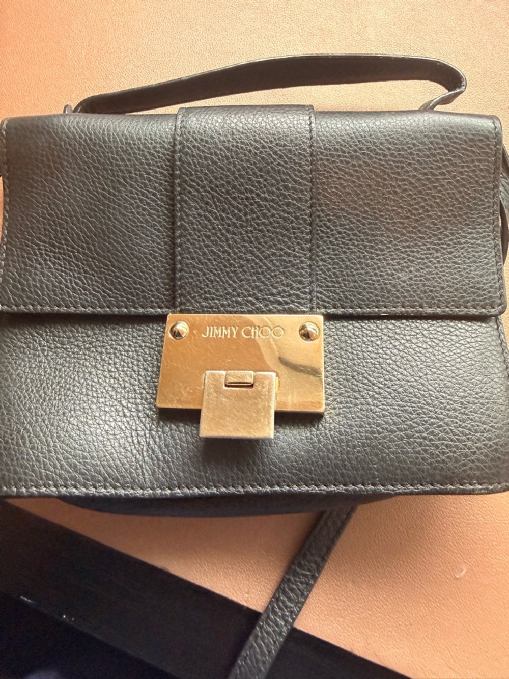 Jimmy Choo Black Leather Crossbody Bag with Gold Hardware
